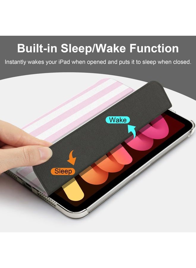 DONGKE for iPad mini 7 (A17 Pro) 2024 & iPad mini 6 2021 8.3 Inch, Slim Foldable Stand Hard PC Translucent Back Shell Smart Cover for iPad mini 7th/6th Generation [Auto Wake/Sleep] - Pink Stripes - Image 4
