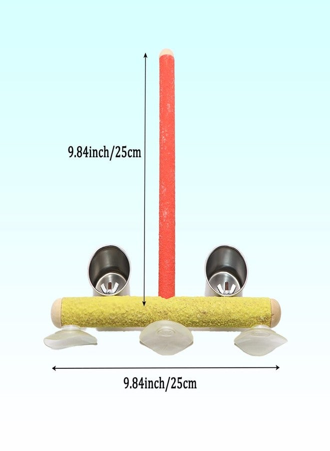 Litewoo Wood Pet Bird Stand Perch Parrot Bath Stands Suppllies Bird Stand Pet Standing Platform Frame Pet Toy with Cup (Random Color) (Design 3 (2 Cups)) - Image 2