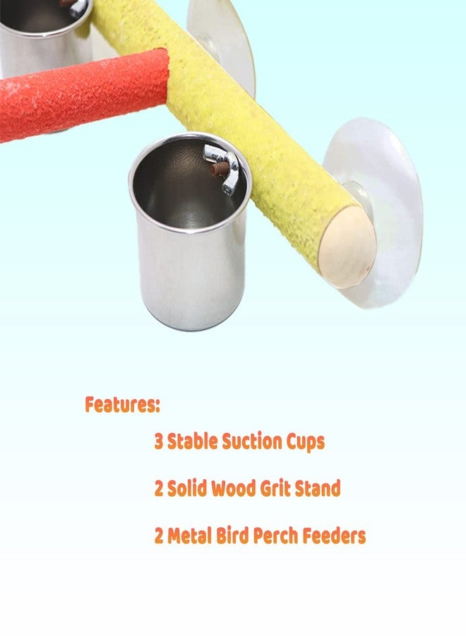 Litewoo Wood Pet Bird Stand Perch Parrot Bath Stands Suppllies Bird Stand Pet Standing Platform Frame Pet Toy with Cup (Random Color) (Design 3 (2 Cups)) - Image 4