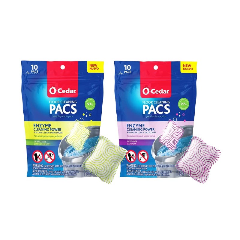 O-Cedar Floor Cleaning 20CT PACs مع رائحة الحمضيات 10CT (1- حزمة) ورائحة اللافندر 10CT (حزمة واحدة)