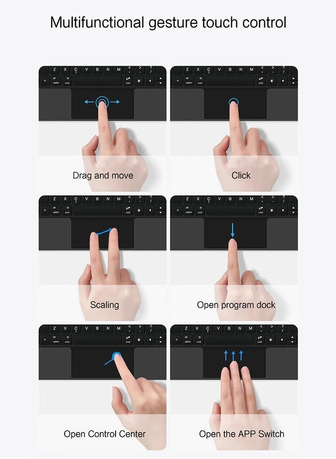 REMAX 【Arabic and English】 Magic Keyboard Floating Stand, Compatible With iPad 11th Generation (A16, 2025) / iPad 10th Generation, 10.9-11 Inch iPad Keyboard Case, Seven-Color Backlight, Multi-Touch Trackpad, Strong Magnetic Floating Stand Keyboard - Image 5