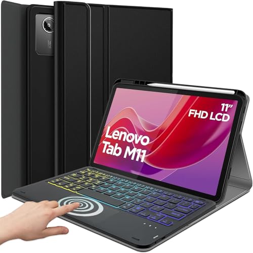 RTSY Keyboard Case for Lenovo Tab M11 (11" 2024)- TB330FU/TB330XU with 7-Colors Backlit & Multi Touch Trackpad, Magnetically Detachable Smart Touchpad Wireless KB - Image 1