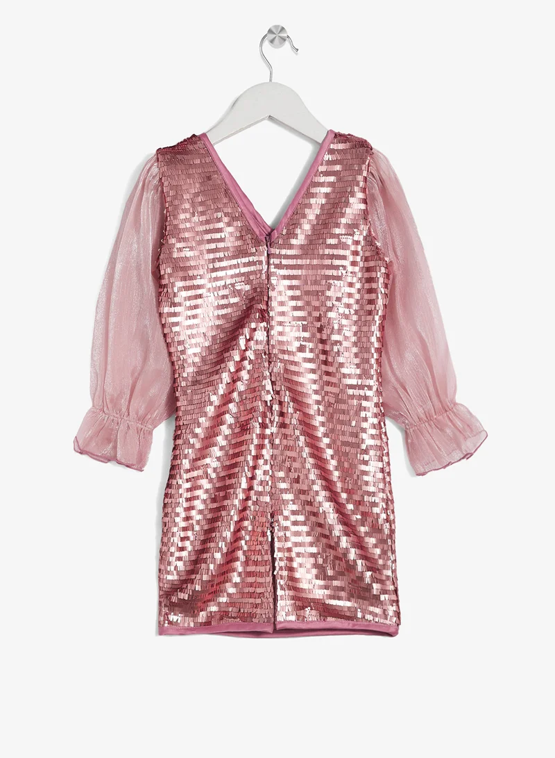 ليتل جولدن ابل فستان تول بأكمام ترتر