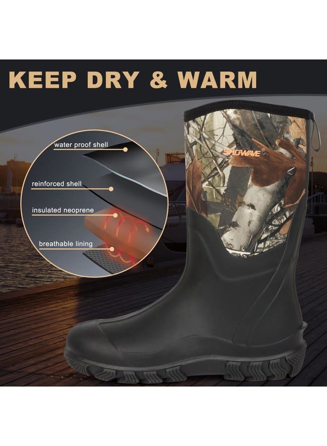 Showave Classic Men's Rubber Boots Waterproof Rain Boots Insulated Neoprene Boot Mud Boot for Farming Hunting Gardening Yard Chore Working, Camo, 10 - Image 5