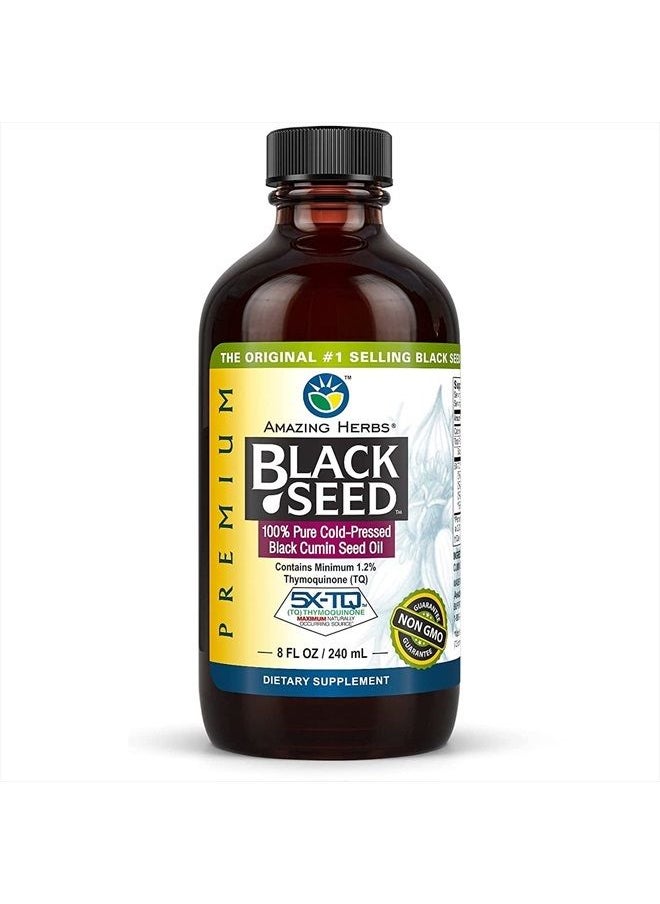 Amazing herbs Premium Black Seed Oil - Cold Pressed Nigella Sativa Aids in Digestive Health, Immune Support, Brain Function, Joint Mobility, Gluten Free, Non GMO - 8 Fl Oz  - Image 1