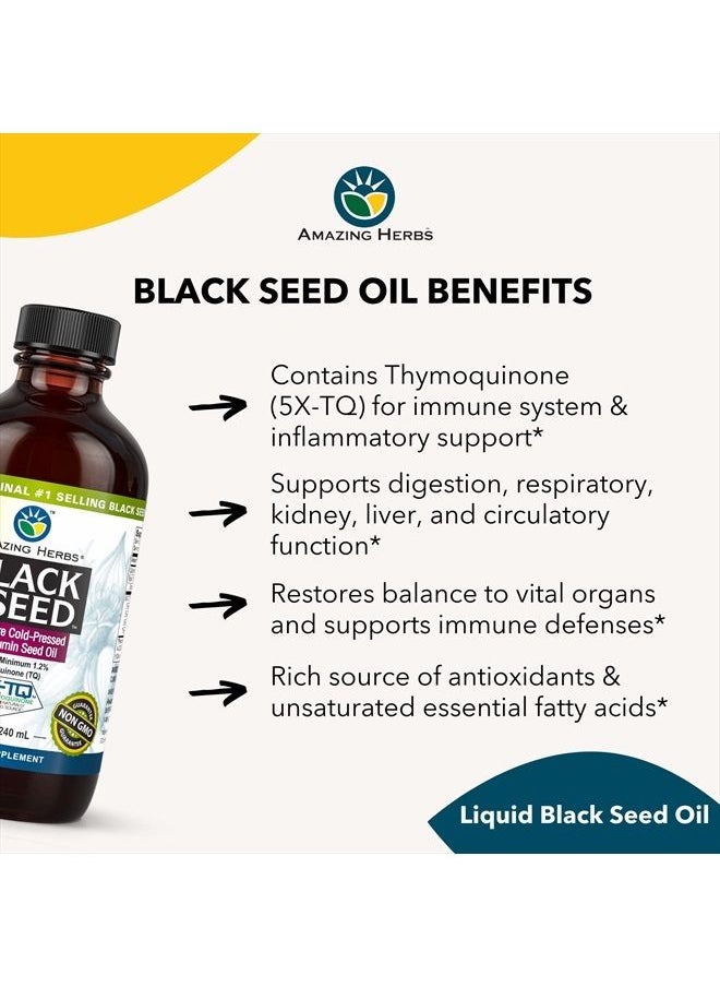 Amazing herbs Premium Black Seed Oil - Cold Pressed Nigella Sativa Aids in Digestive Health, Immune Support, Brain Function, Joint Mobility, Gluten Free, Non GMO - 8 Fl Oz  - Image 4