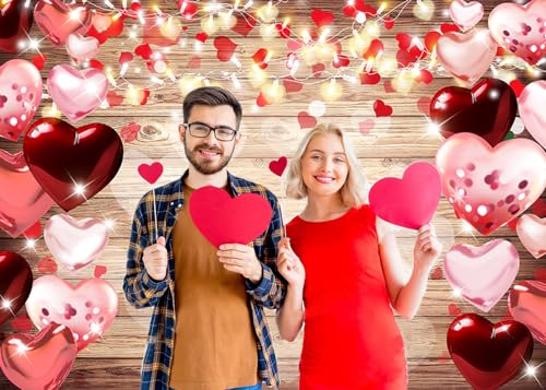 Dudaacvt 7x5ft Valentine's Day Backdrop Rustic Wood Lighting Red Love Heart Valentine's Day Photography Background Mother's Day Backdrop Bridal Shower Wedding Party Banner D686 - Image 3