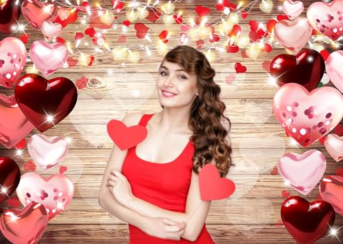 Dudaacvt 7x5ft Valentine's Day Backdrop Rustic Wood Lighting Red Love Heart Valentine's Day Photography Background Mother's Day Backdrop Bridal Shower Wedding Party Banner D686 - Image 4