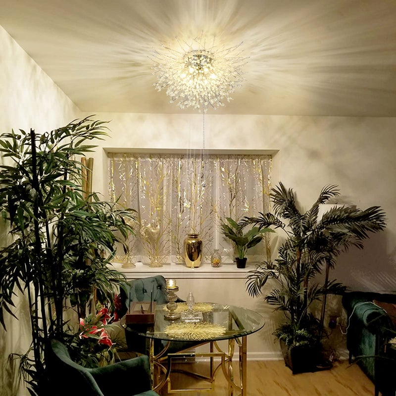 HMVPL Crystal Flush Mount Ceiling Light Fixture with Pull Chain OnOff Switch LED Close to Ceiling Lamp Pull Chain Light Fixture Ceiling Mount Modern Crystal Chandelier for Kitchen Bedroom Entryway - Image 3