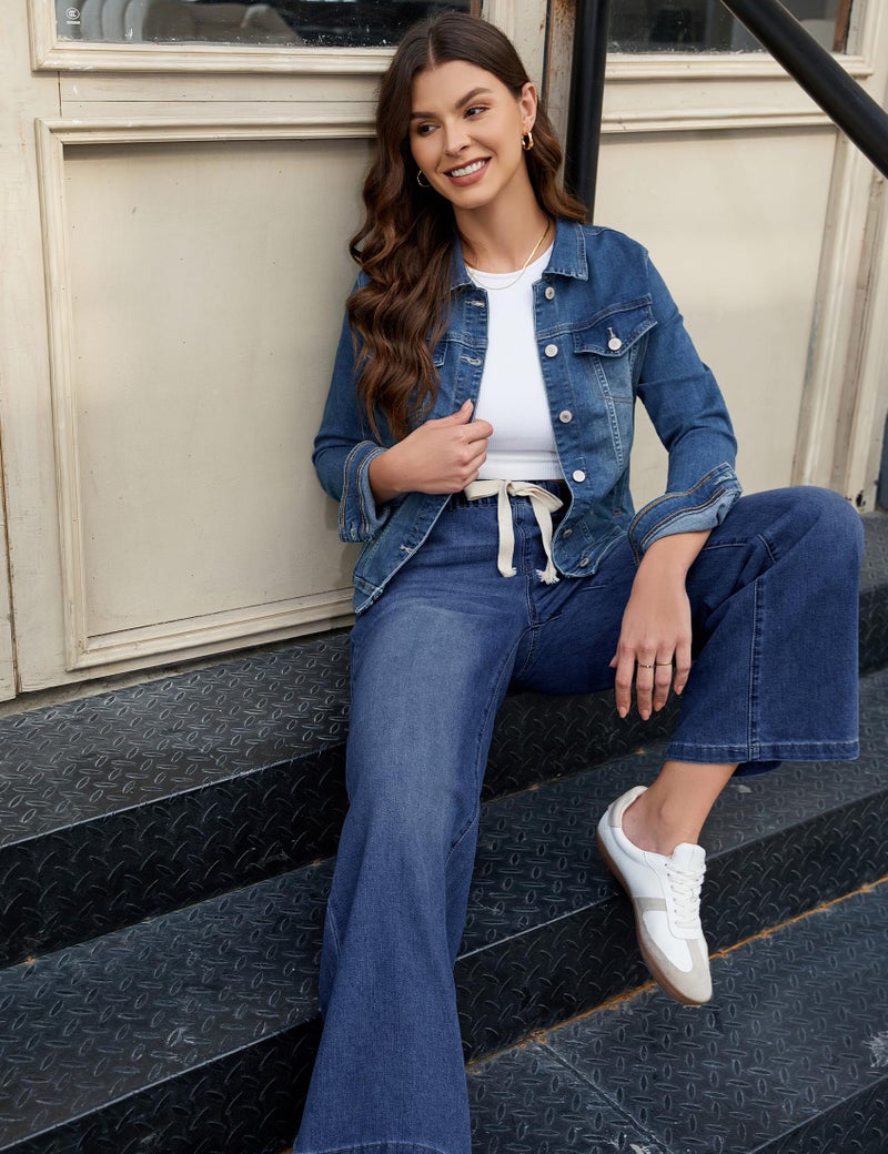luvamia Wide Leg Jeans Woman High Waisted Trendy Pull On Elastic Waist Drawstring Stretchy Denim Jean Pants with Pockets Womens Baggy Jeans Darkness Blue X-Large Fits Size 16 Size 18 - Image 3