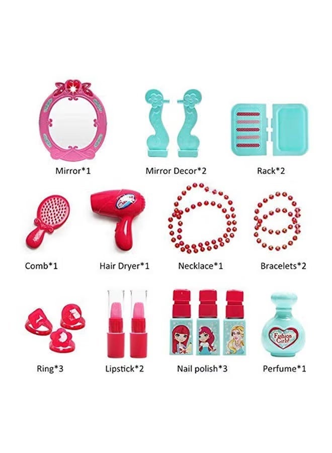 DAT Portable Pretend Vanity Beauty Play Set with Light & Sound, Kids Makeup Table Toy with Mirror, Hair Dryer & Accessories - Image 3