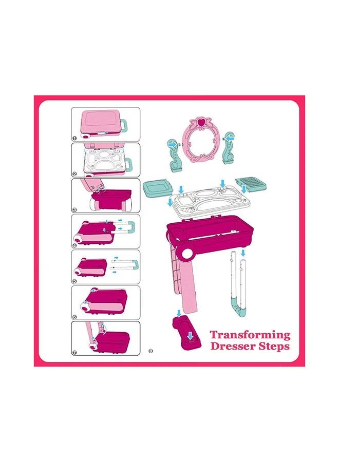 DAT Portable Pretend Vanity Beauty Play Set with Light & Sound, Kids Makeup Table Toy with Mirror, Hair Dryer & Accessories - Image 4