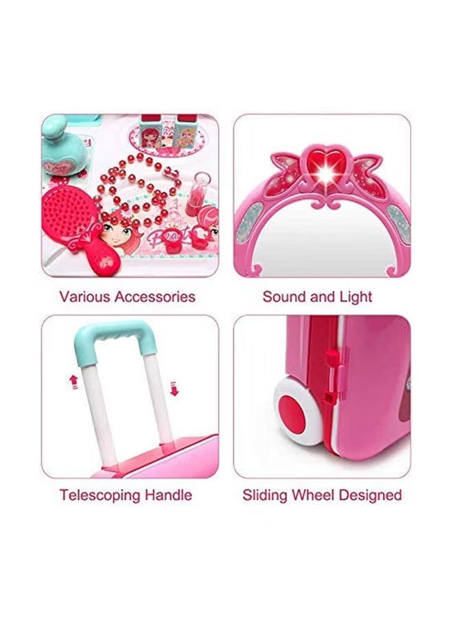 DAT Portable Pretend Vanity Beauty Play Set with Light & Sound, Kids Makeup Table Toy with Mirror, Hair Dryer & Accessories - Image 2