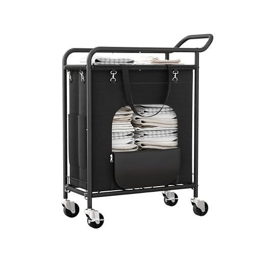 Branwick Laundry Basket with Wheels,150L Large Rolling Laundry Hamper, Heavy-Duty Laundry Cart Sturdy Metal Frame with Handle, Minimizes Bending Easy Access Clothing for Bedroom, Bathroom, Laundry Room (Black) - Image 1