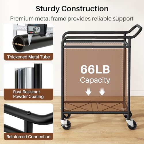 Branwick Laundry Basket with Wheels,150L Large Rolling Laundry Hamper, Heavy-Duty Laundry Cart Sturdy Metal Frame with Handle, Minimizes Bending Easy Access Clothing for Bedroom, Bathroom, Laundry Room (Black) - Image 5