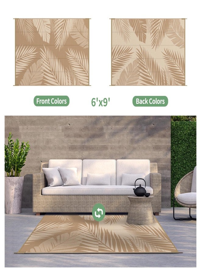 GENIMO Outdoor Rug 6' x 9' Waterproof for Patios Clearance, Reversible Outdoor Plastic Straw Camping Rug Carpet, Large Area Rugs Mats for RV, Camper, Deck, Balcony, Porch, Beach, Picnic, Brown&Beige - Image 2