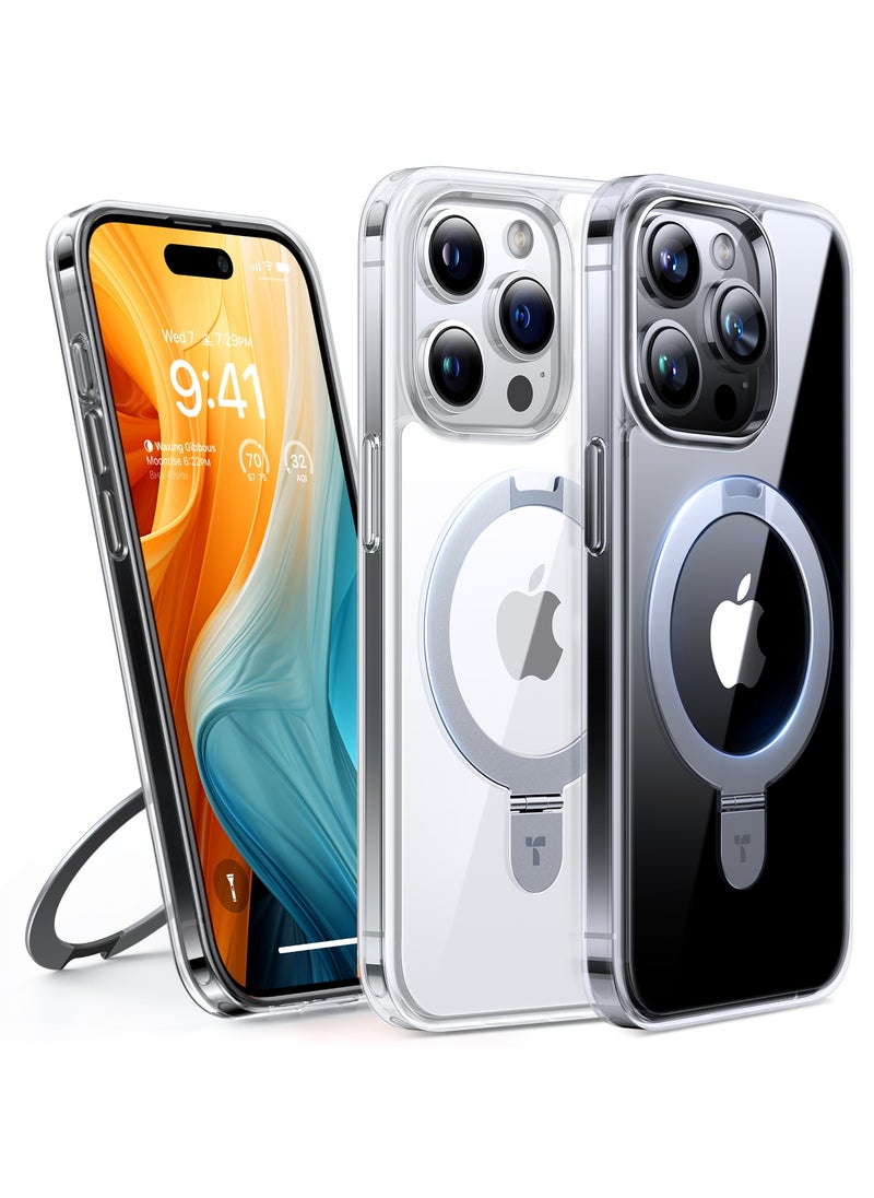 TORRAS Ultra Magnetic Ostand for iPhone 15 Pro Case Fit for MagSafe, Sturdy Stand & Ring Holder, Mil-Grade Shockproof Matte Anti-Scratch Slim Protective Kickstand Phone Case for iPhone 15 Pro, Clear  - Image 2