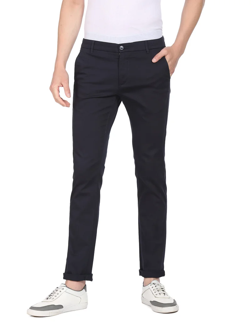 ارو بخصر منخفض بواجهة مسطحة سادة بنطلون