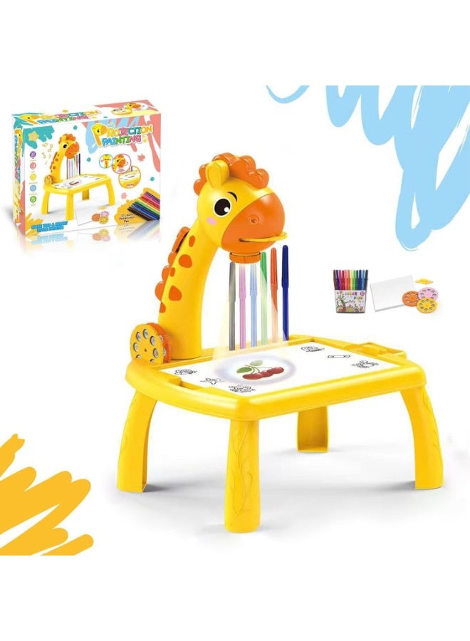 Kids Projection Art Table Set with 12 Watercolour Pens, Drawing Book, Light and Music Features, Age 3+ - Image 4