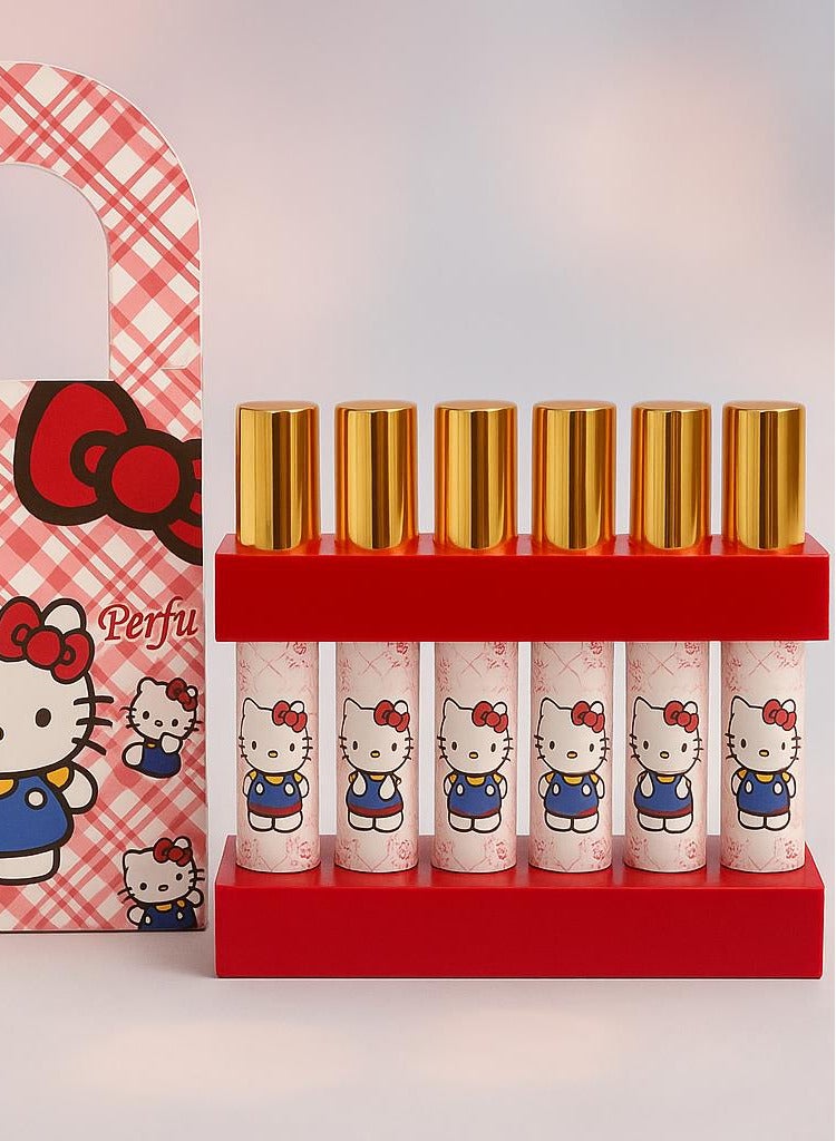 Hello Kitty Perfume Set for Kids and Adults | Mini Perfume Bottles with Cheerful Cartoon Design | Perfect for Gifts and Daily Use | Refreshing Long-Lasting Fragrances , 6 Pcs