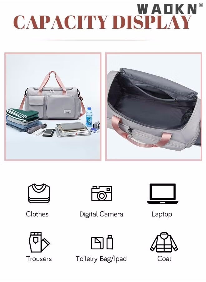 WAOKN Large Capacity Gym Sacks Waterproof Duffel Bag Gym Duffle Bag, Sports Gym Bag Sports Gym Bag for Men and Women Travel Duffel Bag with Wet Pocket and Shoes Compartment Sports Duffel Bag Grey  - Image 5