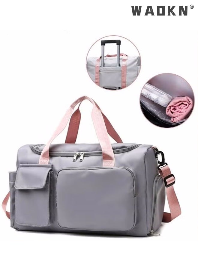 WAOKN Large Capacity Gym Sacks Waterproof Duffel Bag Gym Duffle Bag, Sports Gym Bag Sports Gym Bag for Men and Women Travel Duffel Bag with Wet Pocket and Shoes Compartment Sports Duffel Bag Grey  - Image 1