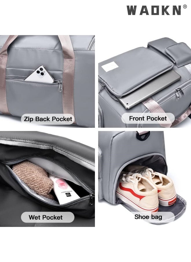 WAOKN Large Capacity Gym Sacks Waterproof Duffel Bag Gym Duffle Bag, Sports Gym Bag Sports Gym Bag for Men and Women Travel Duffel Bag with Wet Pocket and Shoes Compartment Sports Duffel Bag Grey  - Image 3