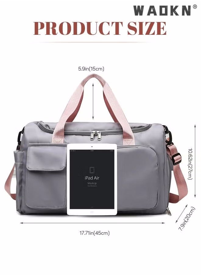 WAOKN Large Capacity Gym Sacks Waterproof Duffel Bag Gym Duffle Bag, Sports Gym Bag Sports Gym Bag for Men and Women Travel Duffel Bag with Wet Pocket and Shoes Compartment Sports Duffel Bag Grey  - Image 4