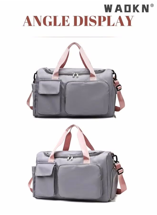 WAOKN Large Capacity Gym Sacks Waterproof Duffel Bag Gym Duffle Bag, Sports Gym Bag Sports Gym Bag for Men and Women Travel Duffel Bag with Wet Pocket and Shoes Compartment Sports Duffel Bag Grey  - Image 2