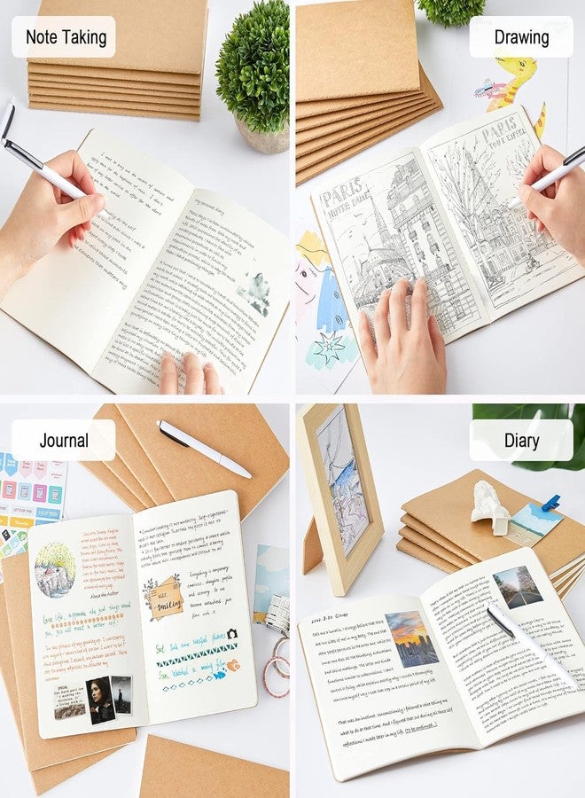 feela 8 Pack Unlined Kraft Paper Notebooks, Blank Journal Note Pad for Drawing Writing, Small Sketchbook Travel Journal Bulk for Women Kids Students Office School Supplies, A5, 60 Pages, 8.3” X 5.5” - Image 5