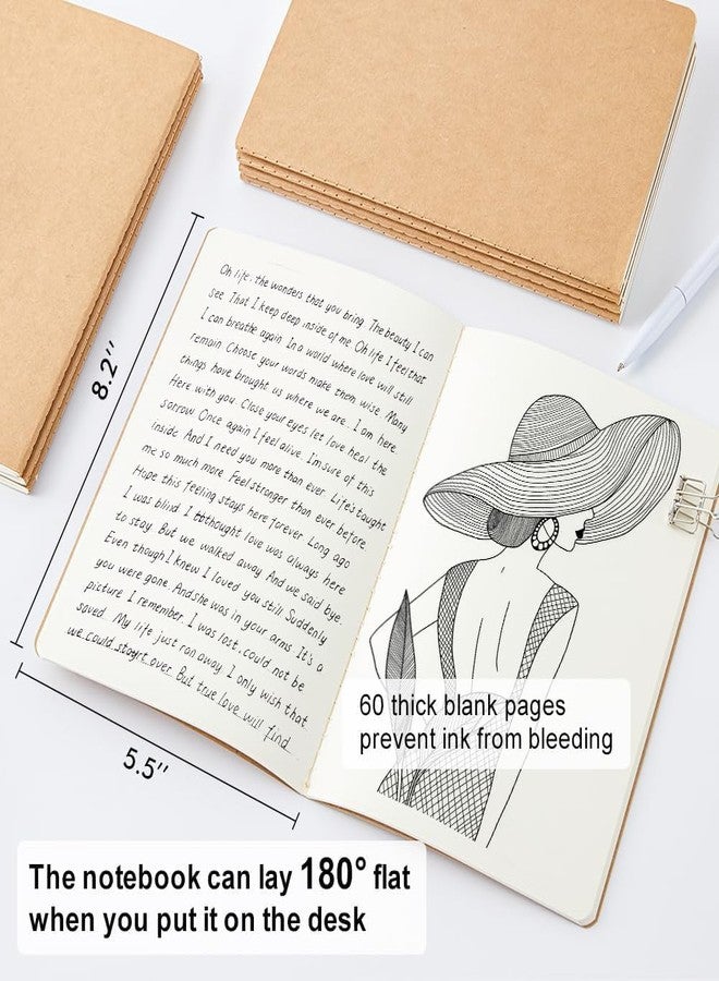 feela 8 Pack Unlined Kraft Paper Notebooks, Blank Journal Note Pad for Drawing Writing, Small Sketchbook Travel Journal Bulk for Women Kids Students Office School Supplies, A5, 60 Pages, 8.3” X 5.5” - Image 2