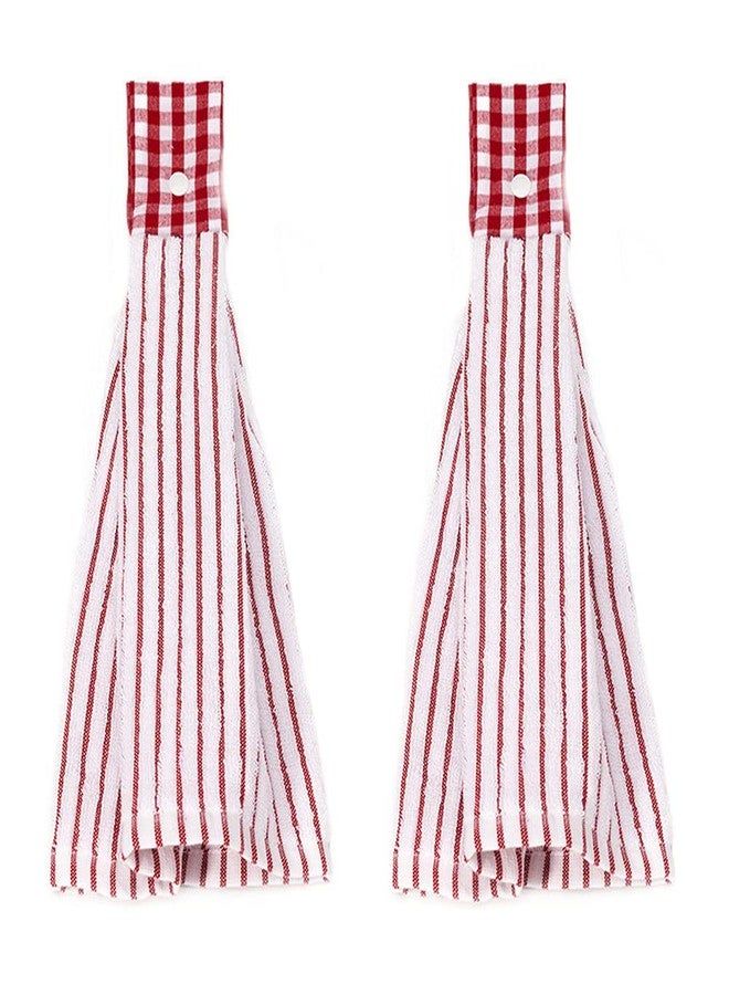 Vimeet 2 Pcs Kitchen Cotton Classical Striped Towel/Absorbent Towel/Hanging Towels/Hand Towel,Red Stripes - Image 1