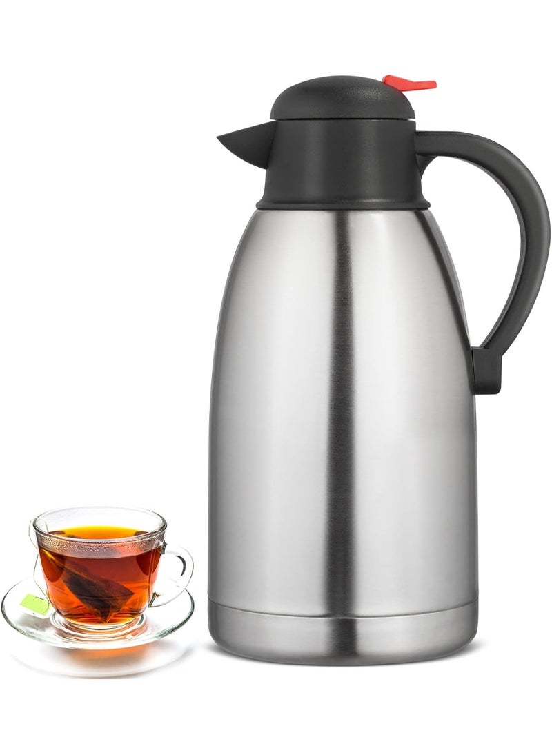 إبريق قهوة سعة 2 لتر، إبريق حراري من الفولاذ المقاوم للصدأ 304، وعاء معزول مزدوج الجدار للقهوة والشاي والمشروبات الساخنة والباردة - Image 1