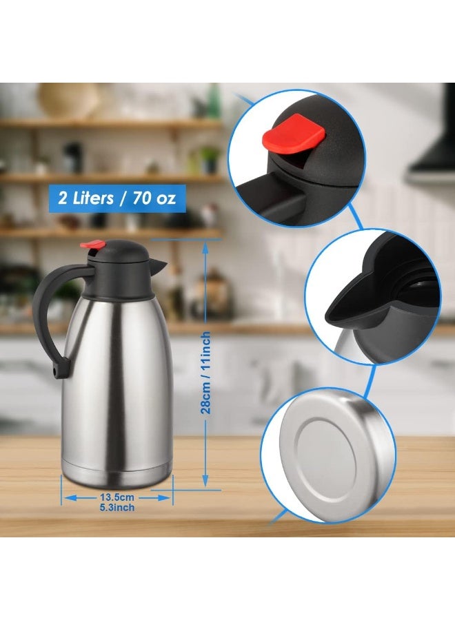 إبريق قهوة سعة 2 لتر، إبريق حراري من الفولاذ المقاوم للصدأ 304، وعاء معزول مزدوج الجدار للقهوة والشاي والمشروبات الساخنة والباردة - Image 4