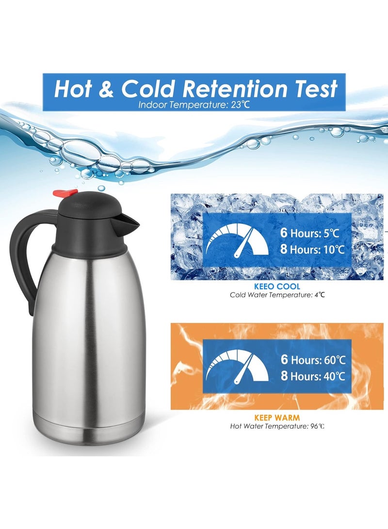 إبريق قهوة سعة 2 لتر، إبريق حراري من الفولاذ المقاوم للصدأ 304، وعاء معزول مزدوج الجدار للقهوة والشاي والمشروبات الساخنة والباردة - Image 5