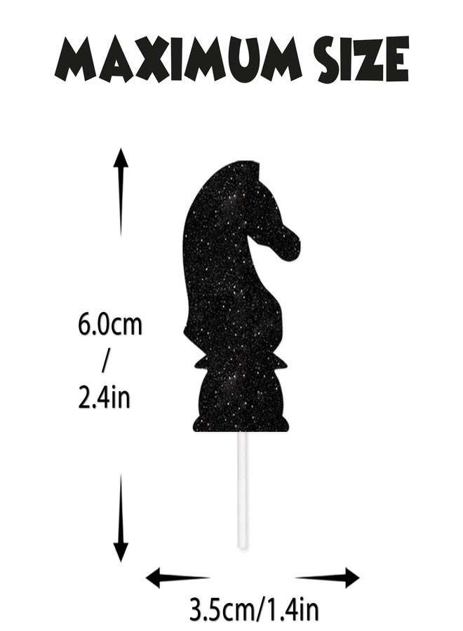 LETLIMIT 18pcs Black Glitter International Chess Silhouettes Dessert Cupcake Topper Baby Shower Board Game Theme Decor Supplies Boys Girls Happy Birthday Decorations - Image 4