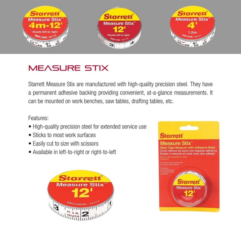 Starrett Tape Measure Stix with Adhesive Backing  Mount to Work Bench Saw Table Drafting Table  12 x 12 English Metric LeftRight Reading  SM412ME - Image 3