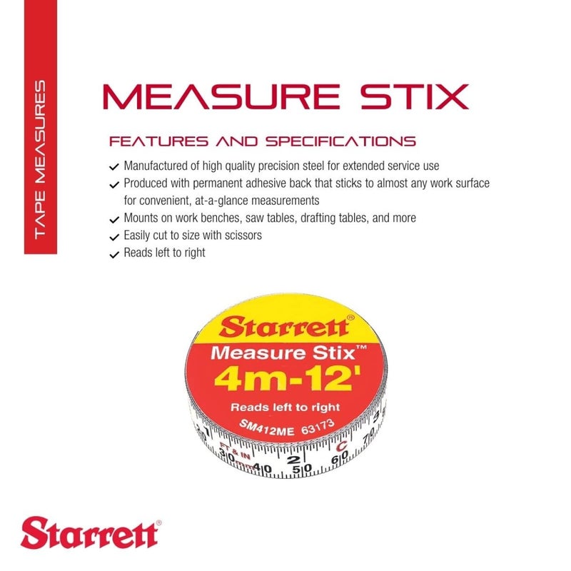 Starrett Tape Measure Stix with Adhesive Backing  Mount to Work Bench Saw Table Drafting Table  12 x 12 English Metric LeftRight Reading  SM412ME - Image 2