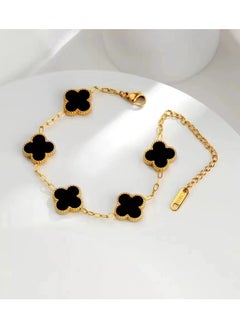 NCVI 18K Gold Plated Black Petal Bracelet, Clover Lucky, Double-sided Flower Bracelets Jewelry For Women, Girl  - Image 1