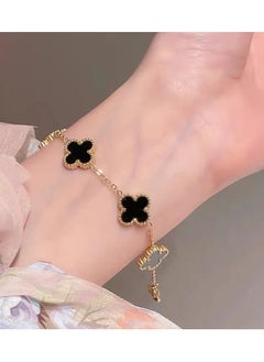 NCVI 18K Gold Plated Black Petal Bracelet, Clover Lucky, Double-sided Flower Bracelets Jewelry For Women, Girl  - Image 2