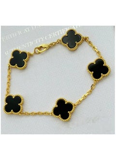 NCVI 18K Gold Plated Black Petal Bracelet, Clover Lucky, Double-sided Flower Bracelets Jewelry For Women, Girl  - Image 3