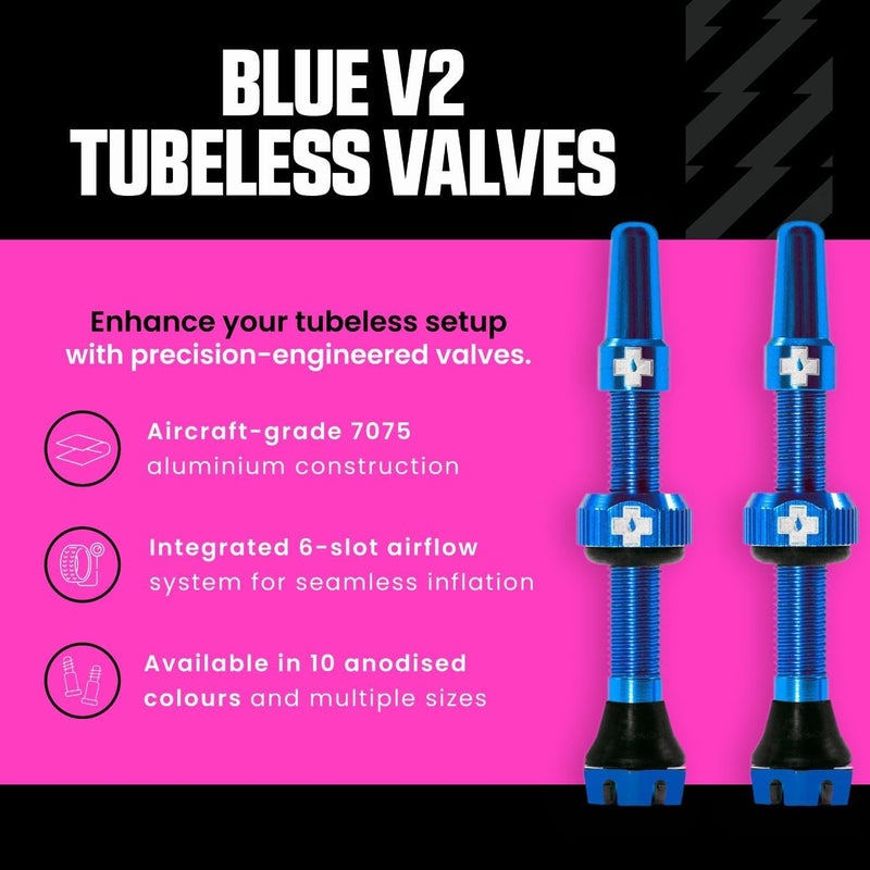Muc Off Muc-Off Tubeless Valves V2, Blue 44mm - Presta Valve Caps with Core Removal Tool for Tubeless Bikes - Image 2