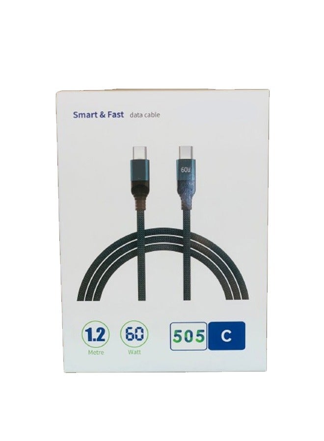 الجودة الأصلية 505C 60W كابل بيانات الشحن الذكي والسريع 1.2 متر أسود - Image 1