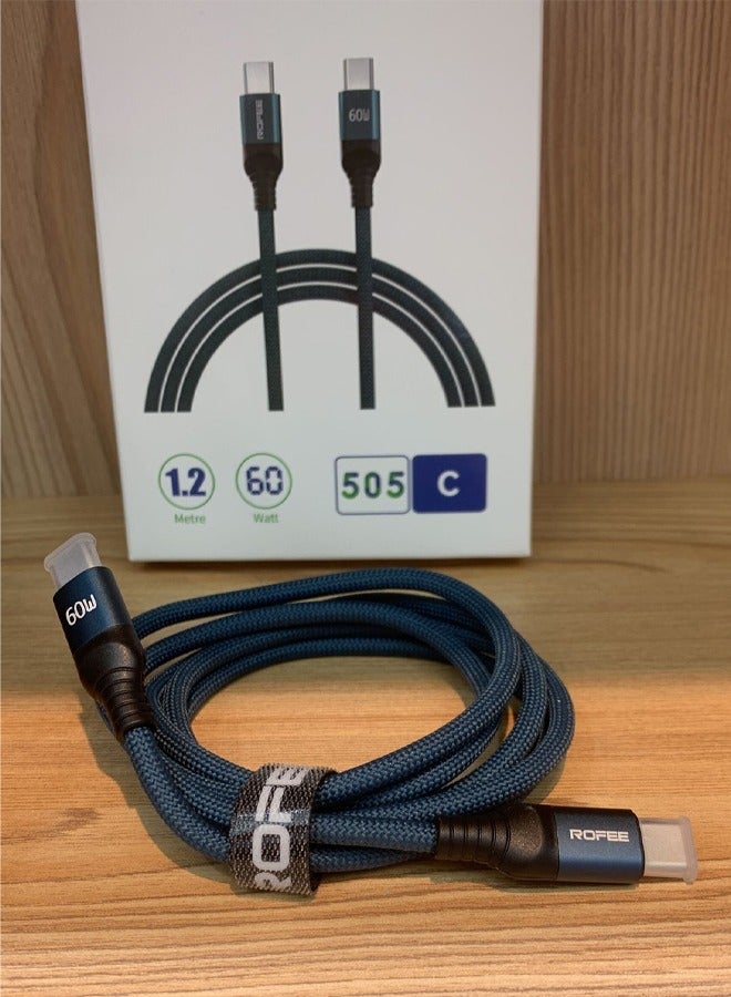 الجودة الأصلية 505C 60W كابل بيانات الشحن الذكي والسريع 1.2 متر أسود - Image 2