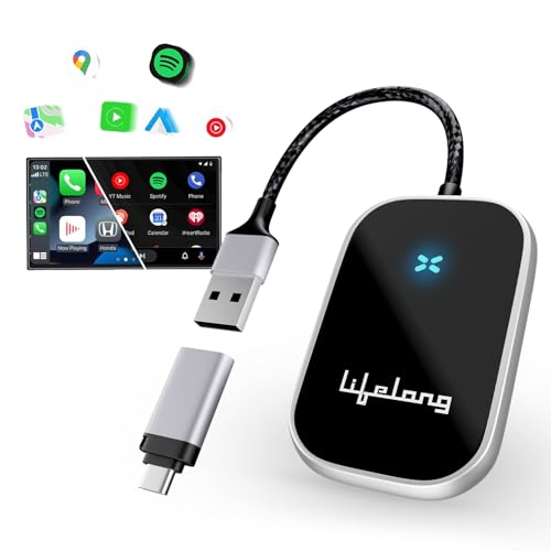 Lifelong Wireless Android Auto Adapter and Wireless Carplay Adapter for Car | Converts Wired to Wireless | Includes USB C/A | No App Required | 2 in 1 Stick Cast - Supports Bluetooth & Wi-Fi (LLECA18) - Image 1