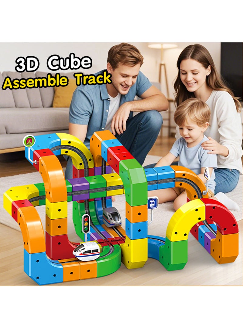 Electric Train Set, Flexible Track Fusion Train Set, DIY Race Car Track Building Kits with Train and Traffic Signs, for 4-10 Year Old Boys Girls Christmas Birthday Party Gifts (123pcs) - Image 3