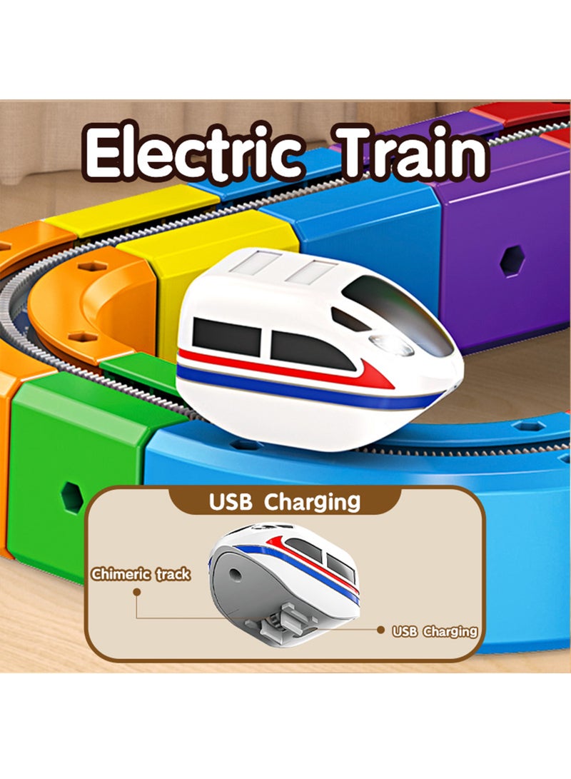 Electric Train Set, Flexible Track Fusion Train Set, DIY Race Car Track Building Kits with Train and Traffic Signs, for 4-10 Year Old Boys Girls Christmas Birthday Party Gifts (123pcs) - Image 5