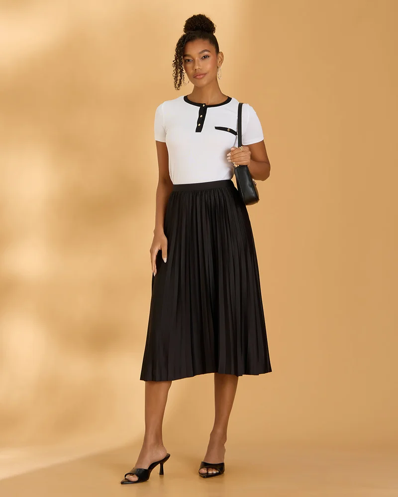 Redtag Women Black Pleated Skirt