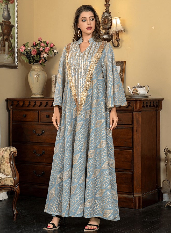 جيوان المرأة الباعثات التصفيح ماكسي المسلمة Tassel الشبكة بتلة الأكمام الطويل رقيقة تناسب العادية أبايا كافتان الفساتين - Image 2