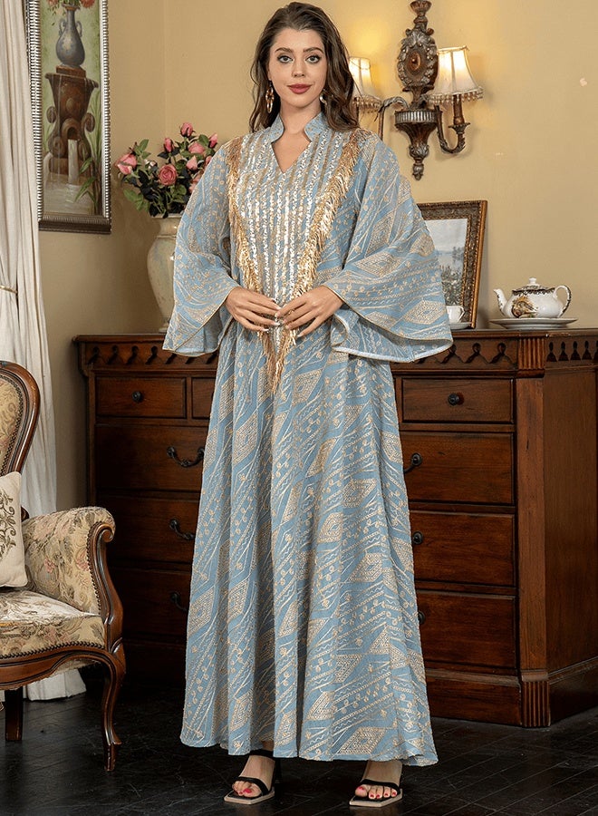 جيوان المرأة الباعثات التصفيح ماكسي المسلمة Tassel الشبكة بتلة الأكمام الطويل رقيقة تناسب العادية أبايا كافتان الفساتين - Image 1